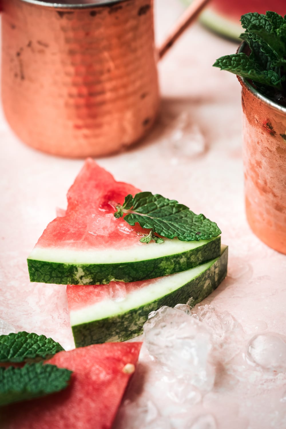 watermelon and mint on pink backdrop