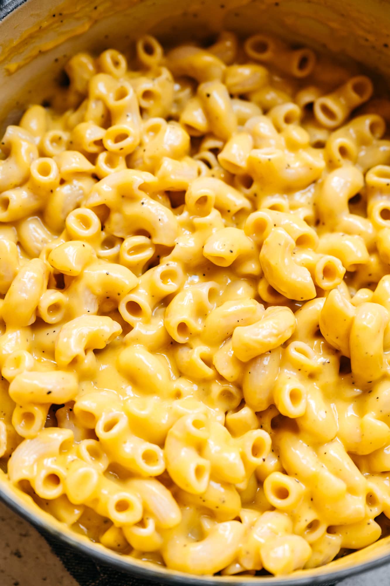 close up view of the best easy, cheesy vegan mac and cheese