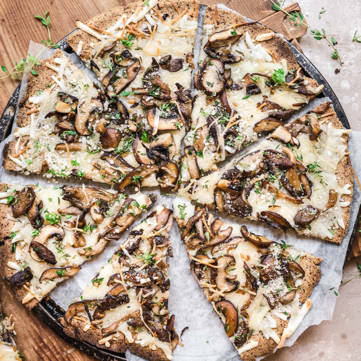 Mushroom Pizza with Cauliflower Crust (Vegan) - Crowded