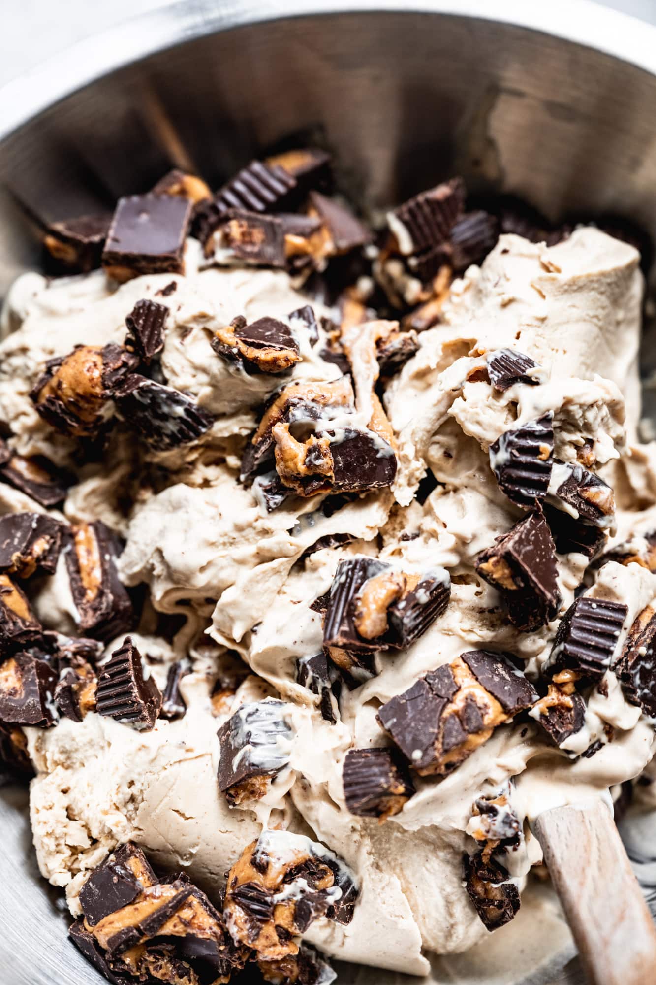 close up view of peanut butter cup ice cream