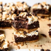 side view of two s'mores brownies stacked