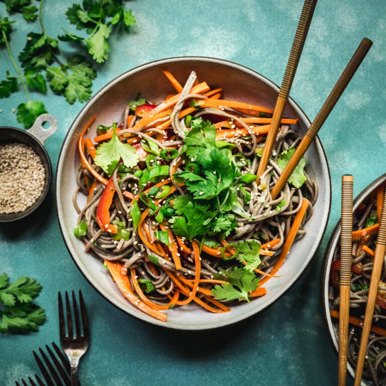 Vegan Rice Noodles with Crispy Tofu and Mushrooms - Crowded Kitchen