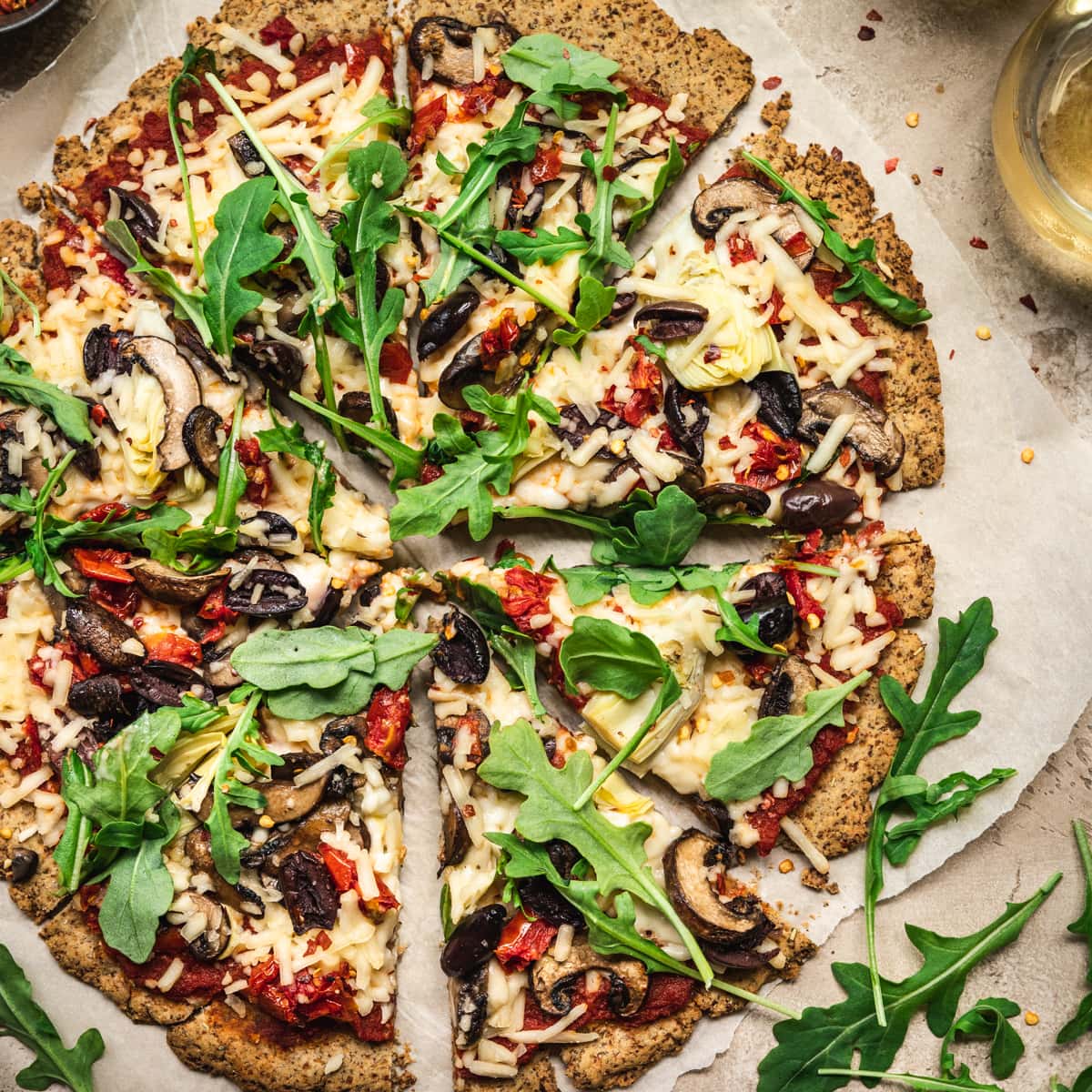 Mushroom Pizza with Cauliflower Crust (Vegan) - Crowded Kitchen