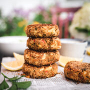 stack of vegan crab cakes