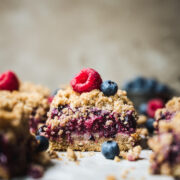 side view of vegan berry crumble bar