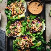 overhead view of Vegan Asian-Inspired Lettuce Wraps