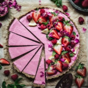 overhead view of Vegan Strawberry Mousse Pie