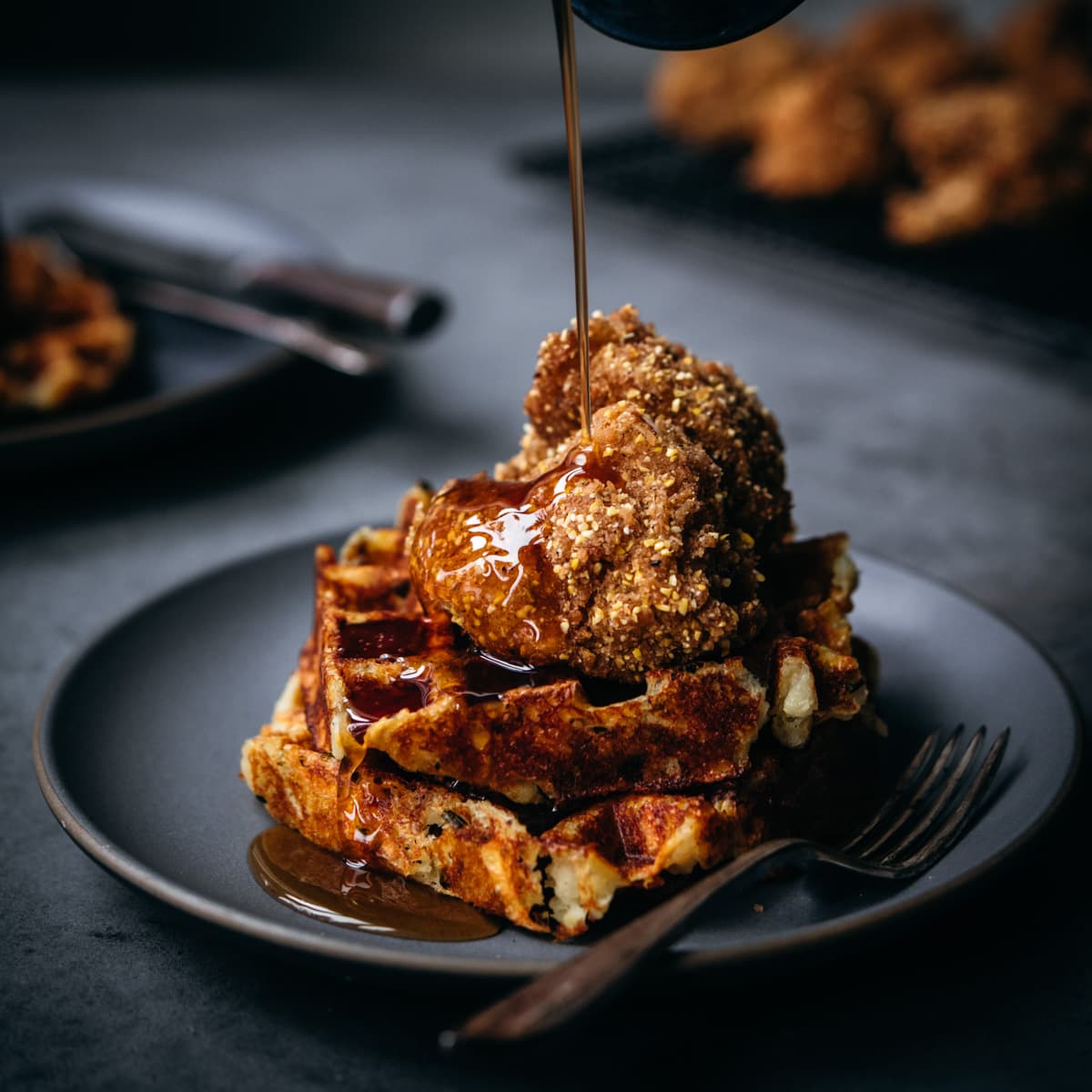 Vegan Chicken And Waffles With Hot Maple Syrup Crowded Kitchen