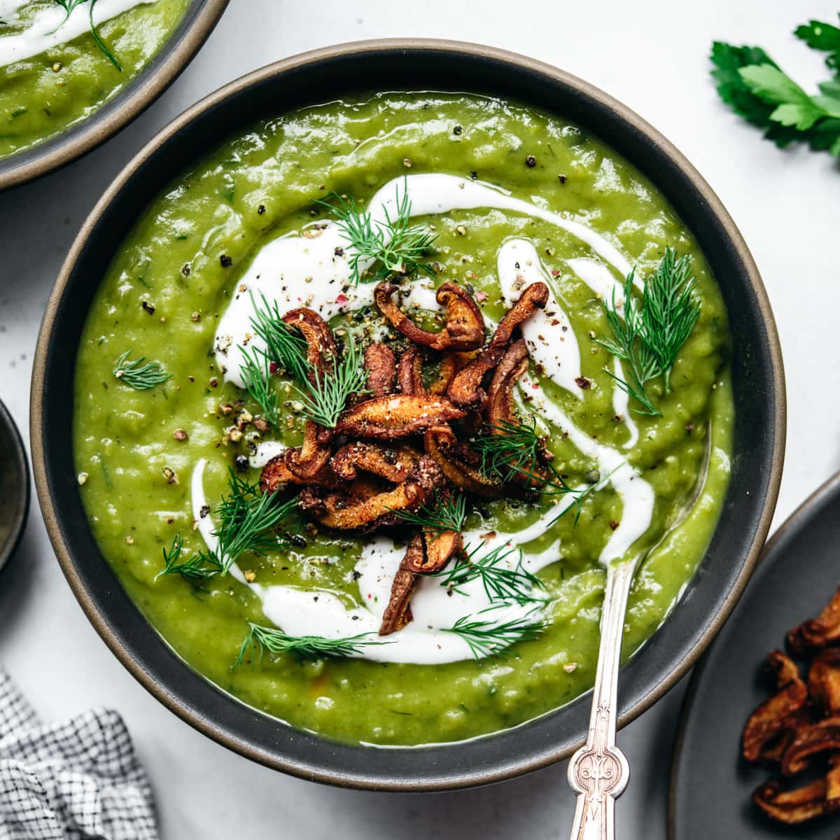 Vegetarian Split Pea Soup with Potatoes, Lemon, & Dill - Bowl of