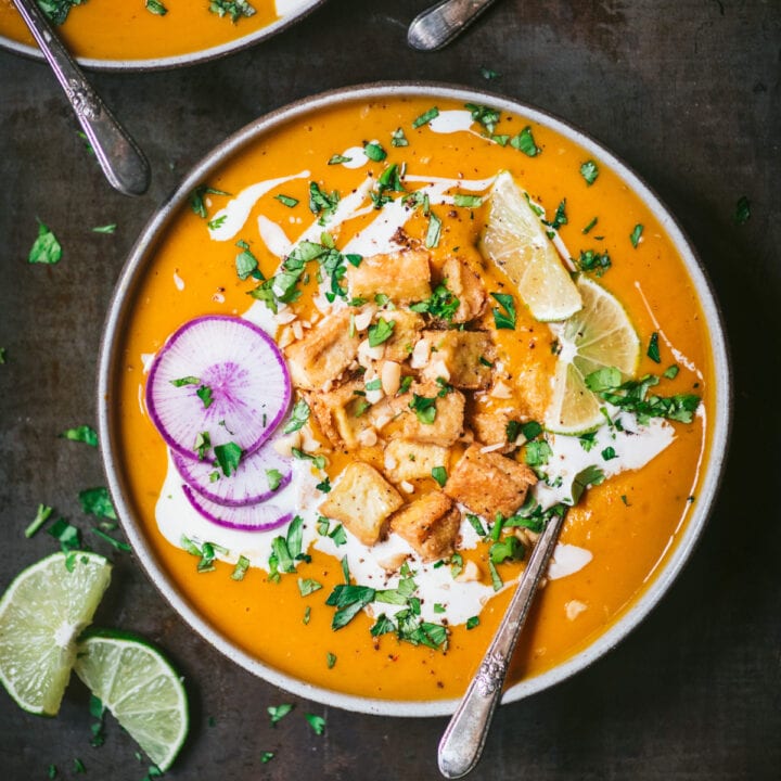 Thai Red Curry Pumpkin Soup with Crispy Tofu Crowded Kitchen
