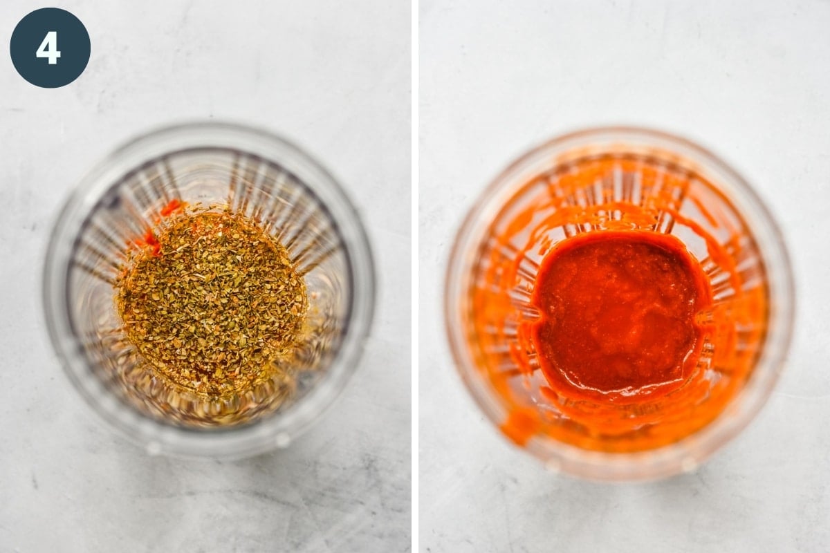 Before and after blending adobo sauce. 