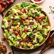 Overhead view of waldorf salad in a bowl.