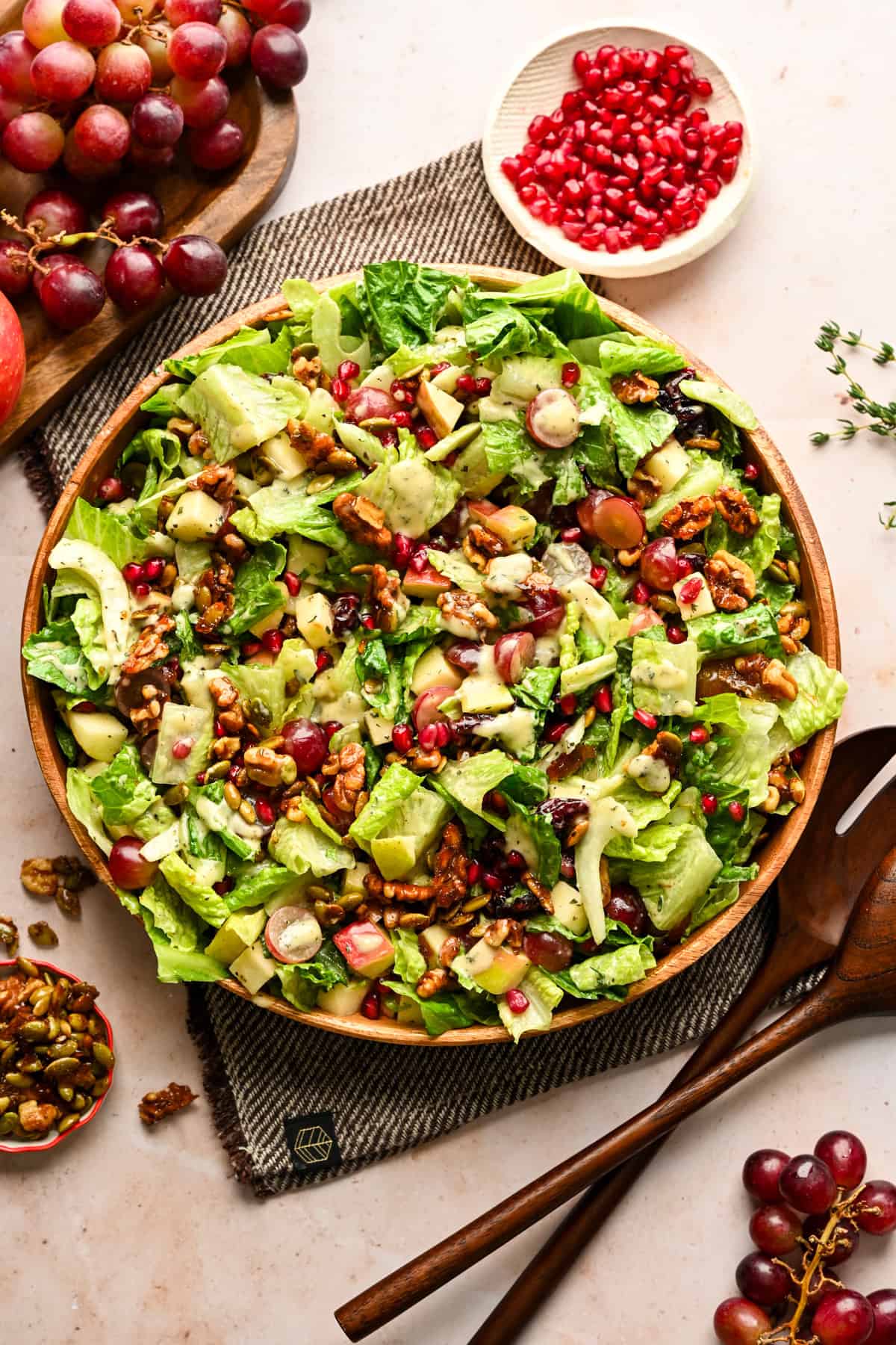 Overhead view of waldorf salad in a bowl.