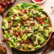 Overhead view of waldorf salad in a bowl.