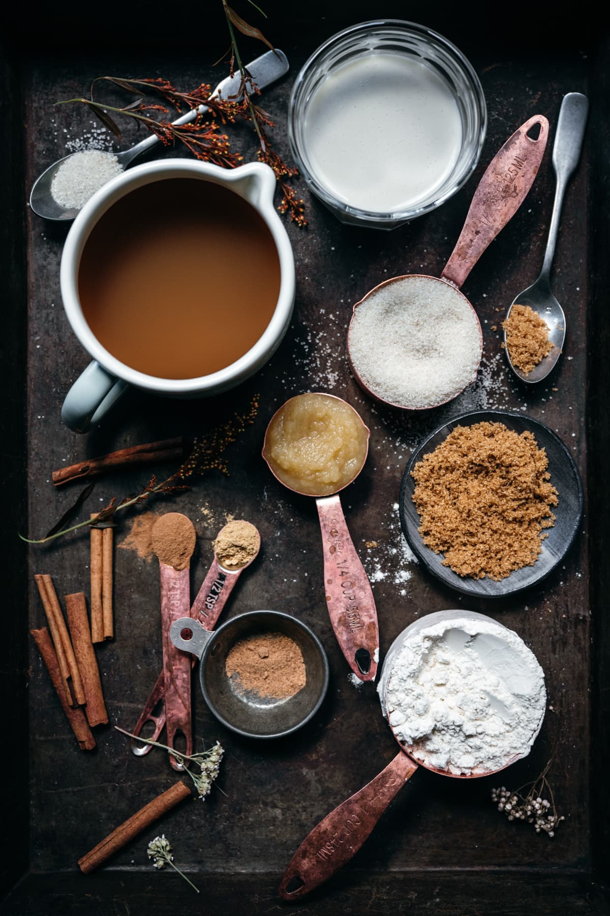 overhead view of ingredients for vegan apple cider donuts.