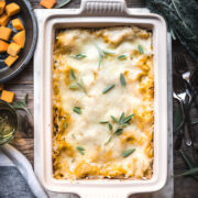 Butternut squash lasagna seen from above.