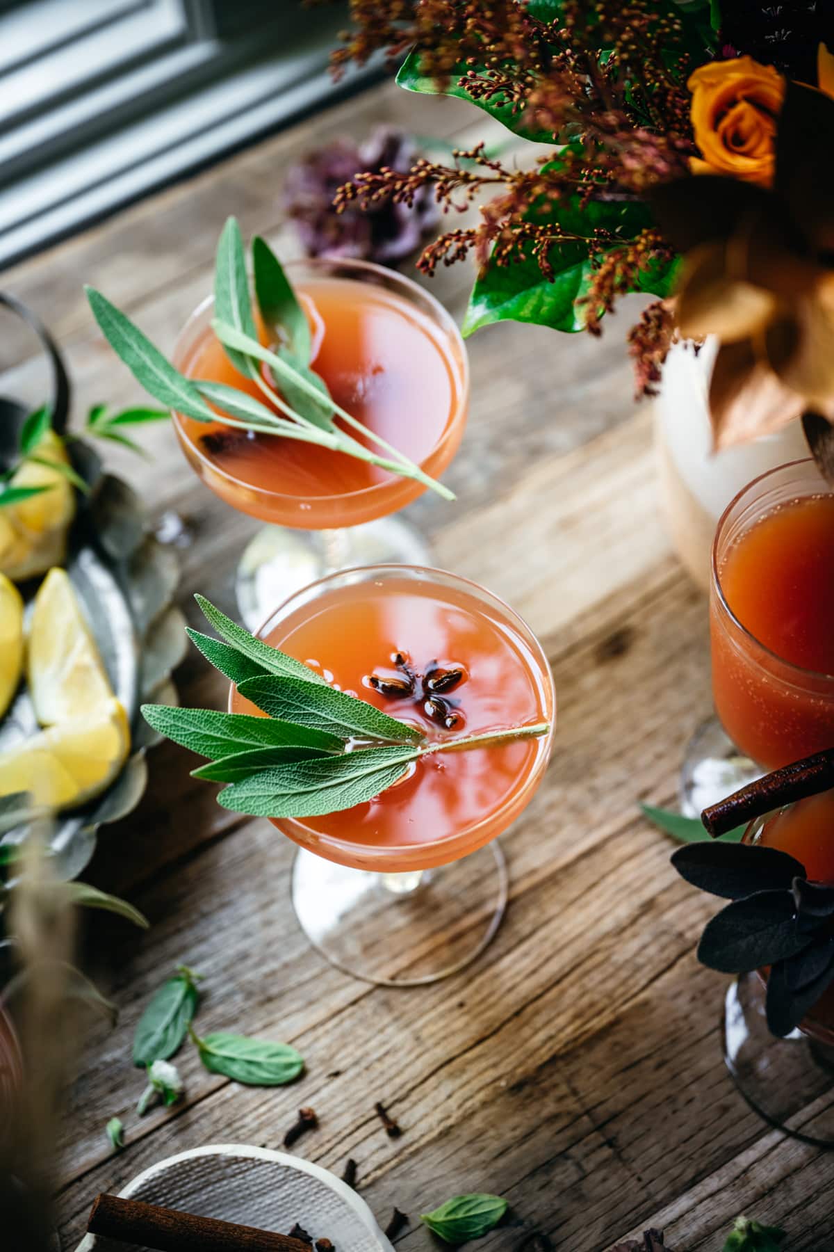 Cranberry Orange Mimosa in cocktail glasses.