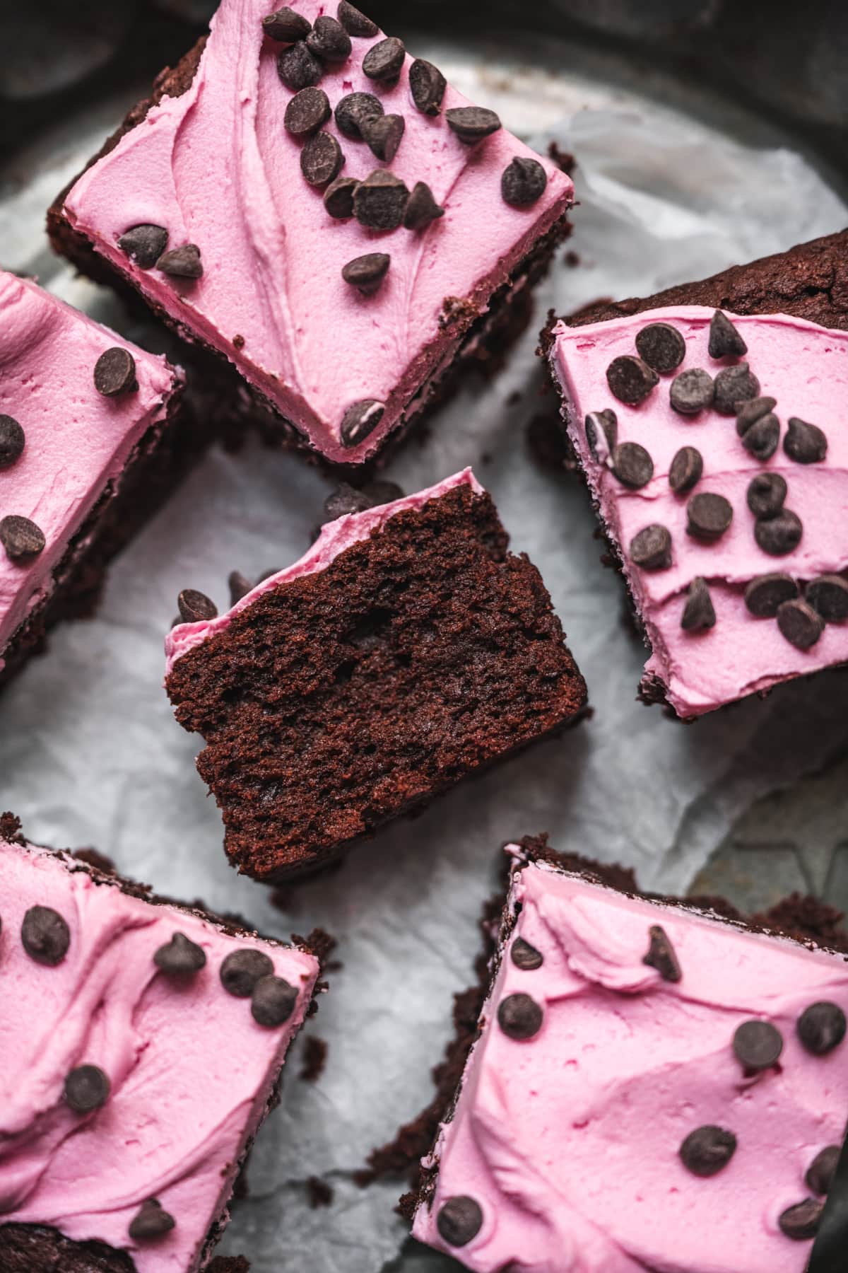 overhead view of beet brownies. 