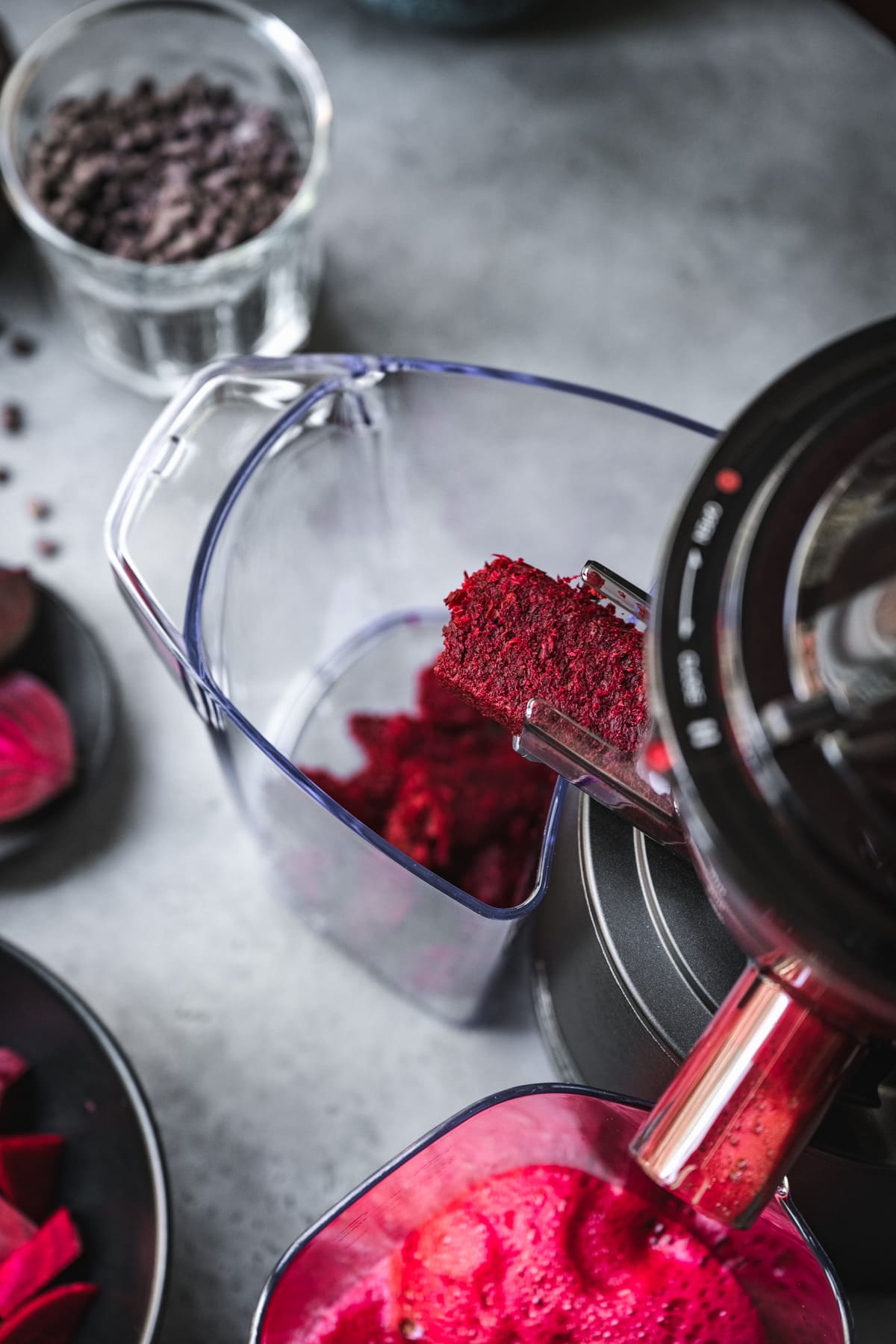 beet pulp coming out of juicer.