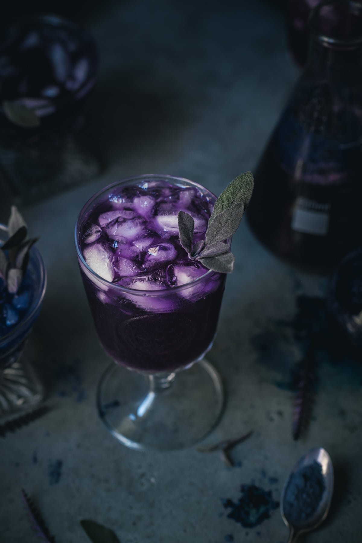 purple cocktail in a glass