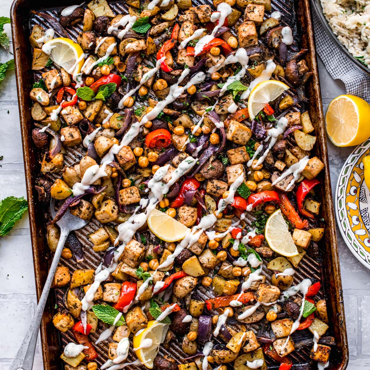 Vegan Mediterranean Sheet Pan Dinner - Crowded Kitchen