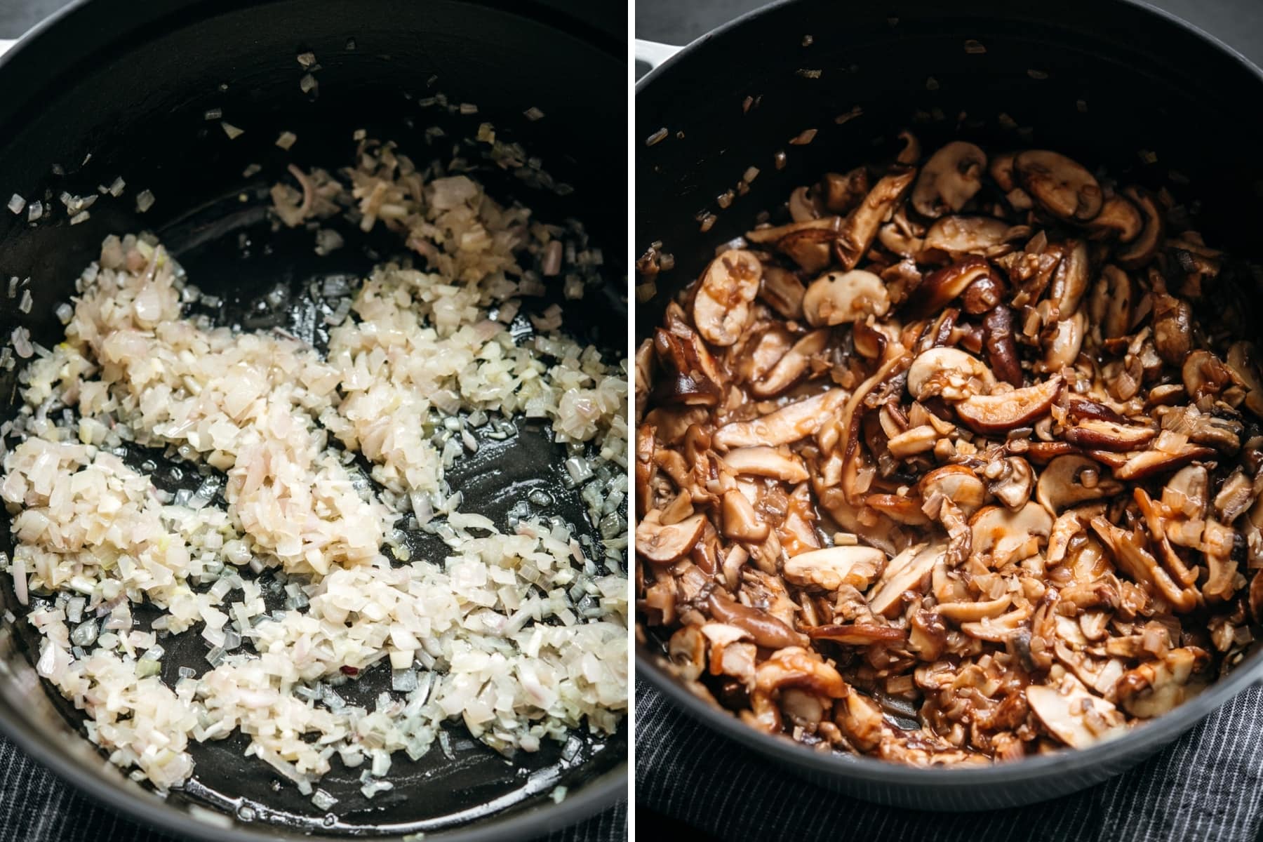 sautéed shallots, garlic and mushrooms in a dutch oven.