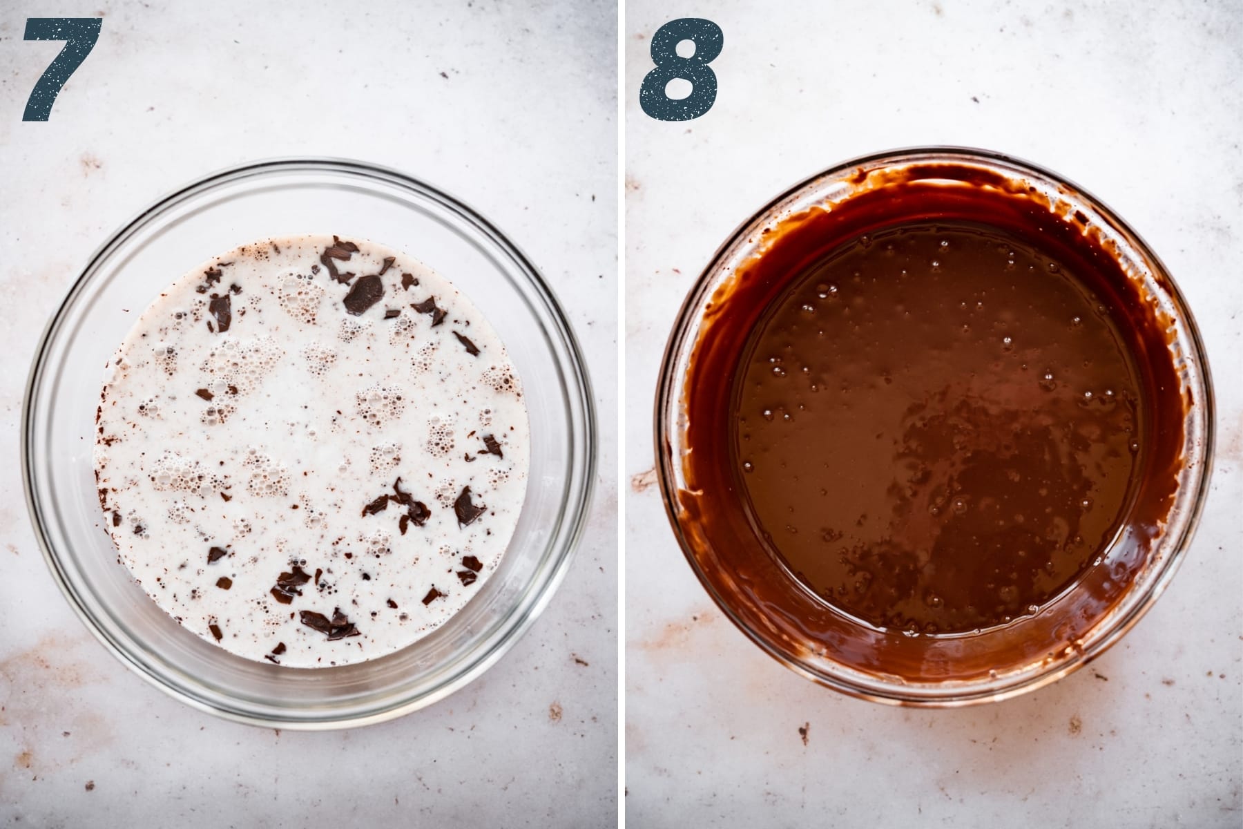 before and after whisking together chocolate ganache. 