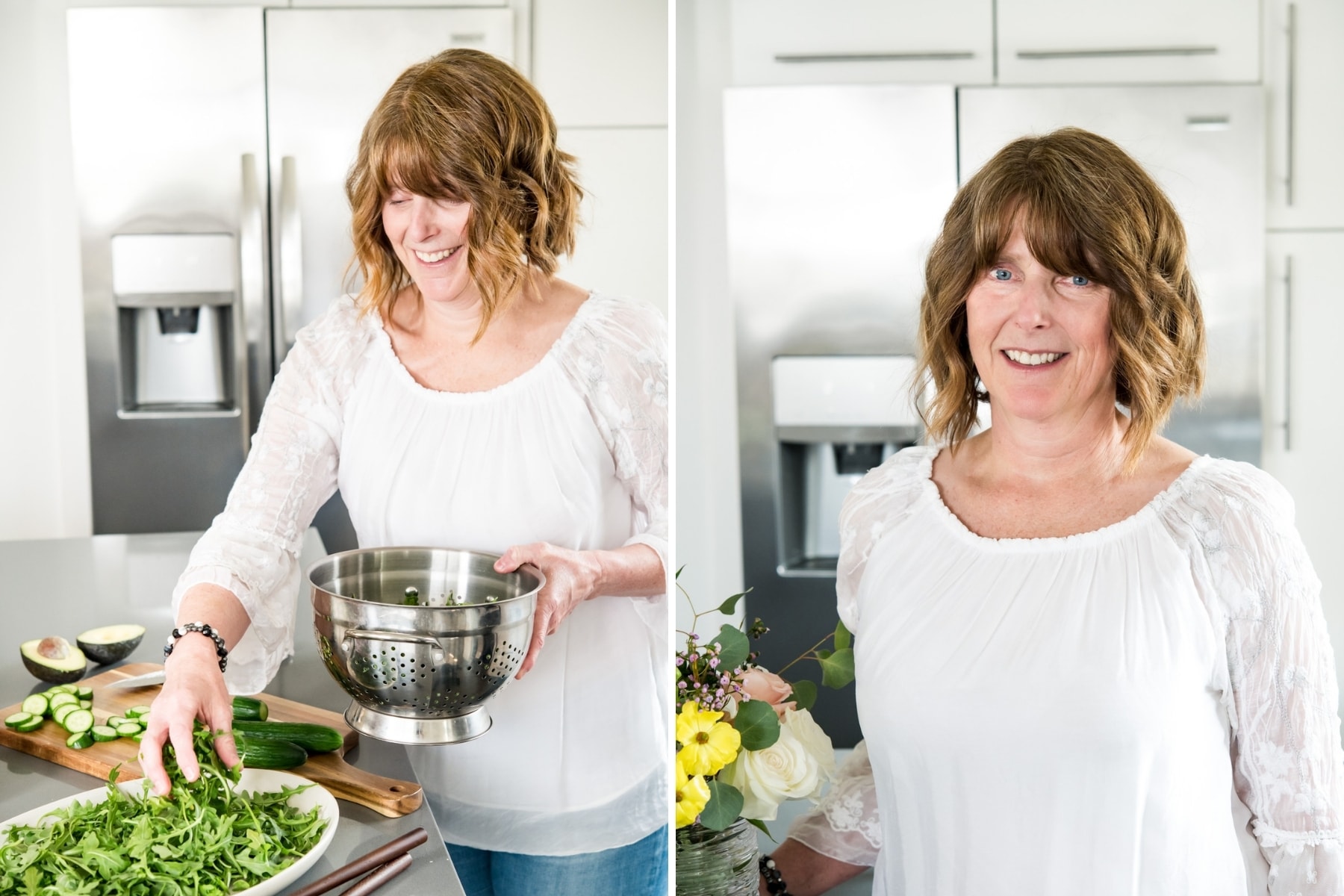 headshots of Lexi and Beth from Crowded Kitchen in the kitchen with wine.