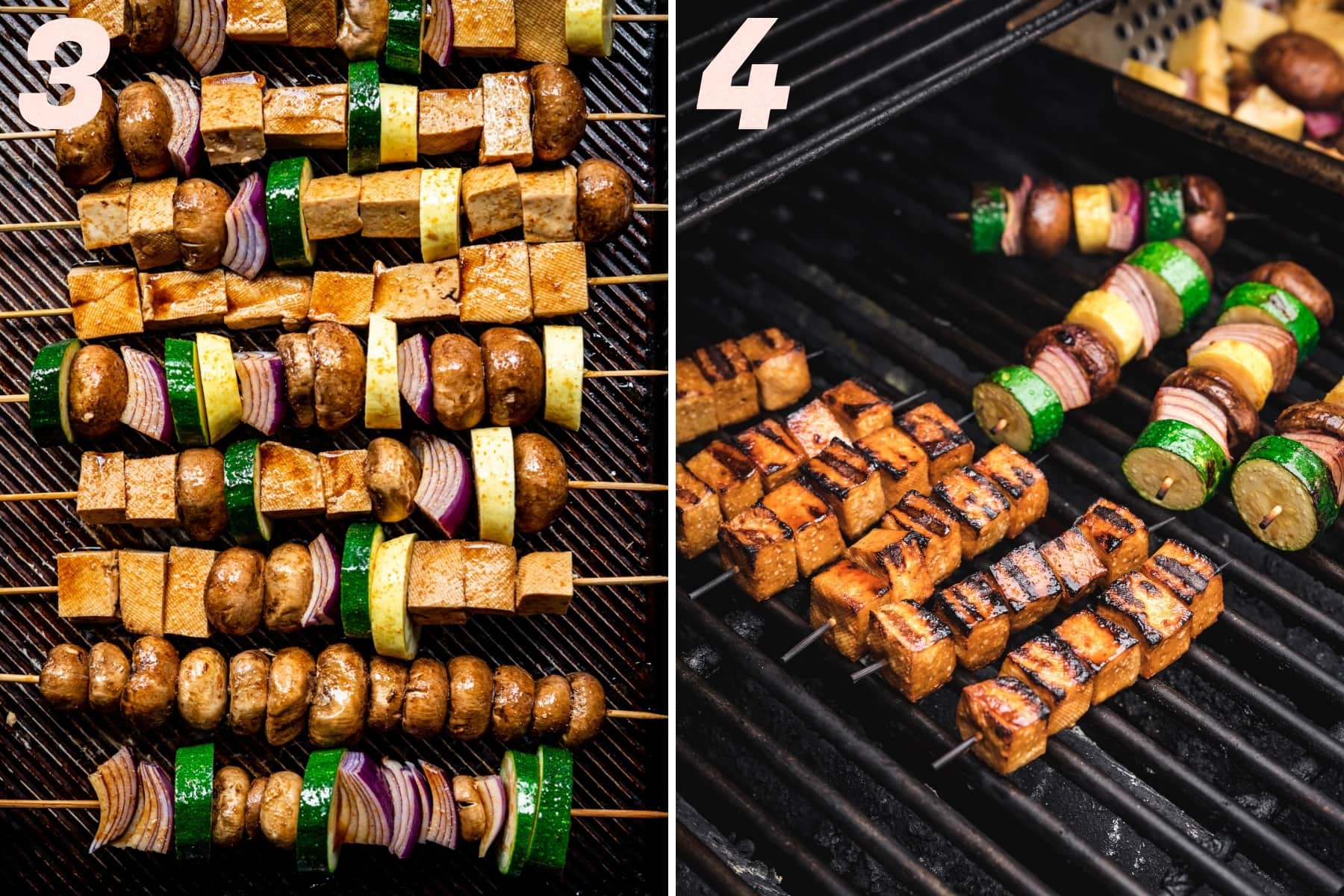 before and after grilled tofu vegetable kebabs. 