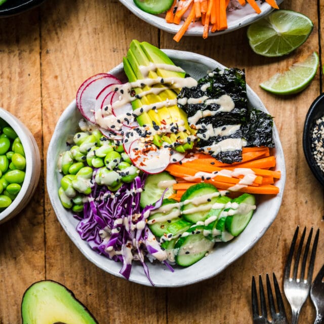 Vegan Sushi Bowls with Miso Tahini Dressing - Crowded Kitchen