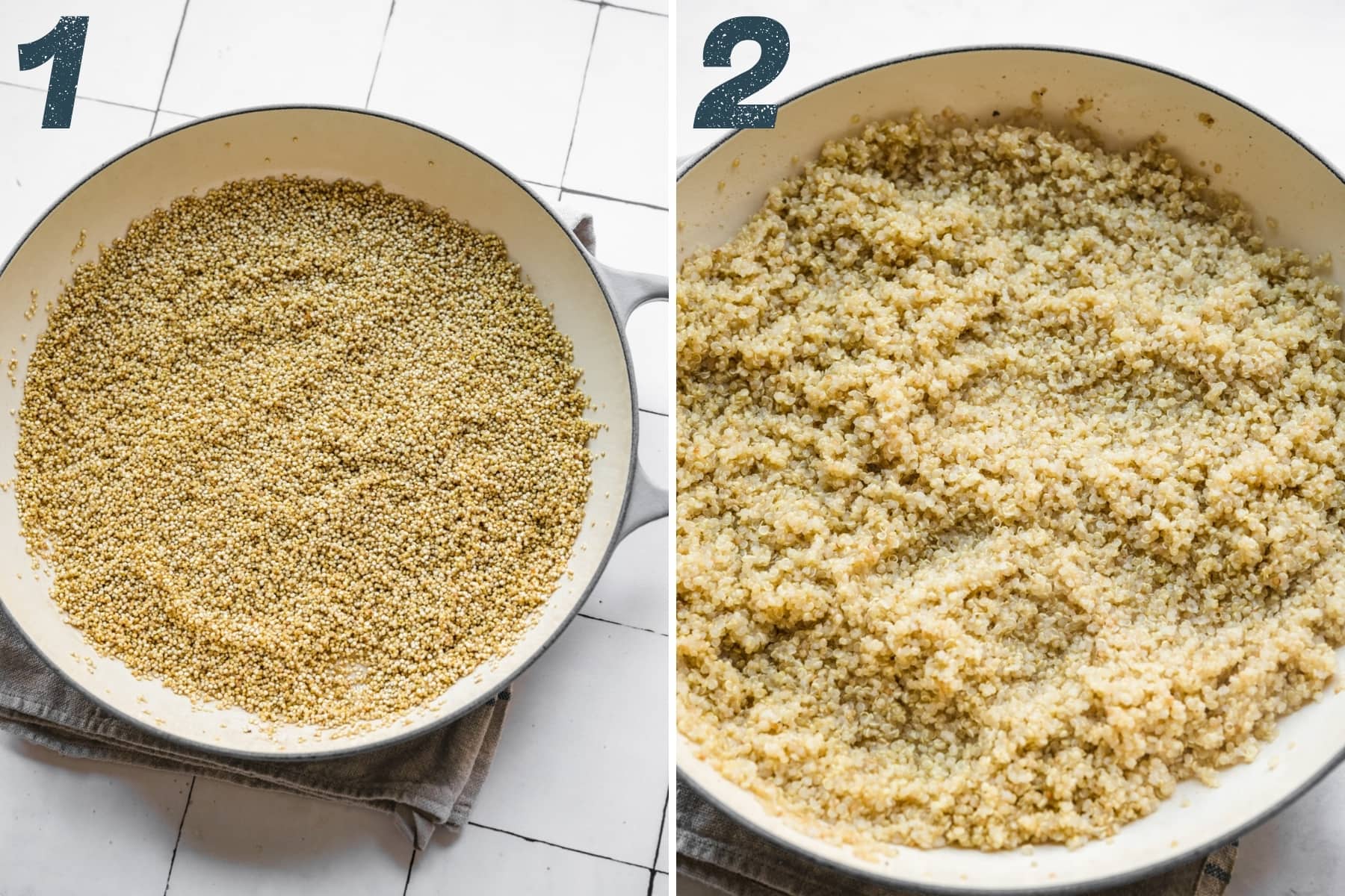 before and after cooking quinoa. 