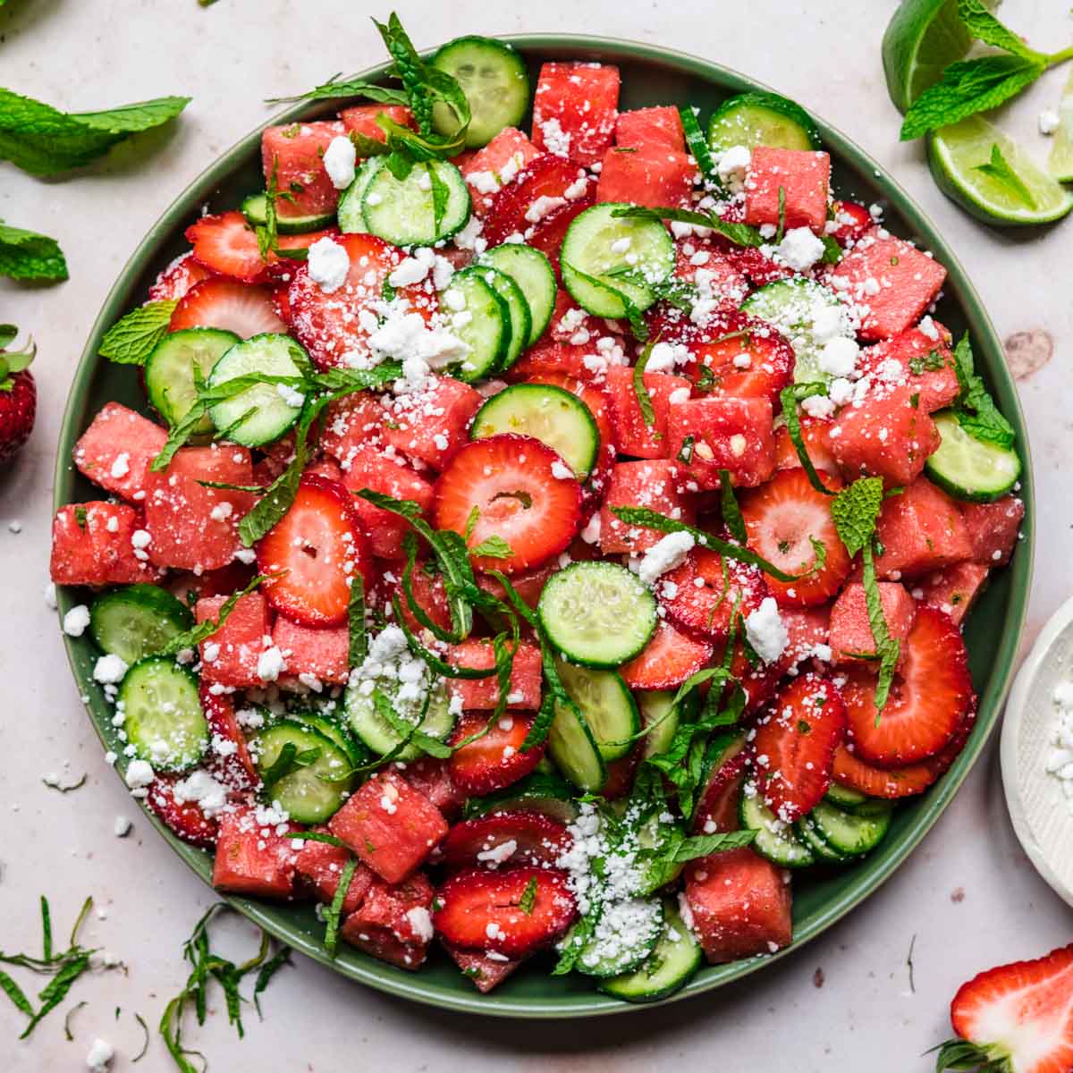 Watermelon Cucumber Salad with Strawberries and Feta