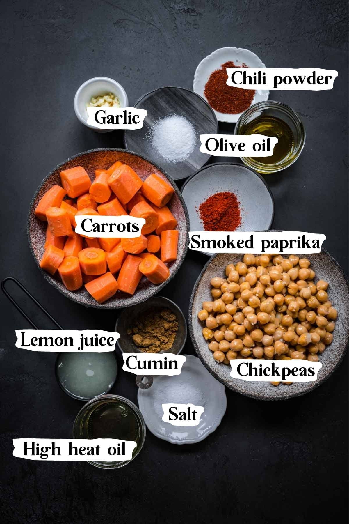 Overhead shot of carrot dip ingredients.