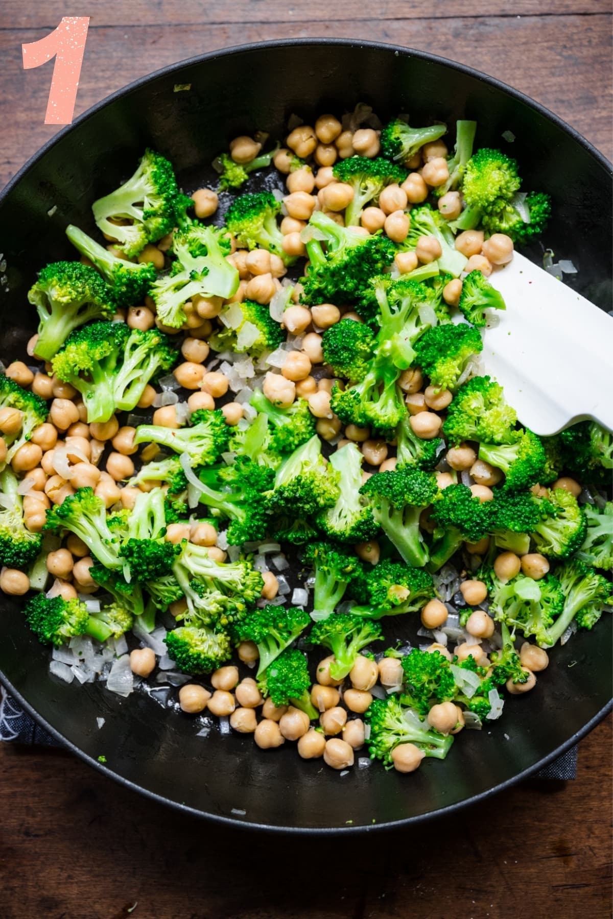 sautéed broccoli, onion and chickpea in a large skillet. 