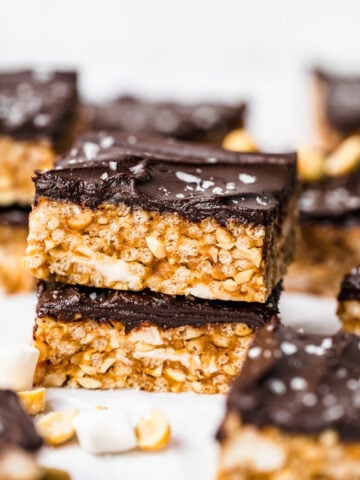 Front view of rice krispies stacked on top of each other.