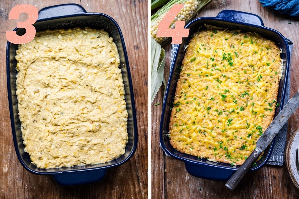 On the left: casserole before cooking. On the right: casserole after baking.