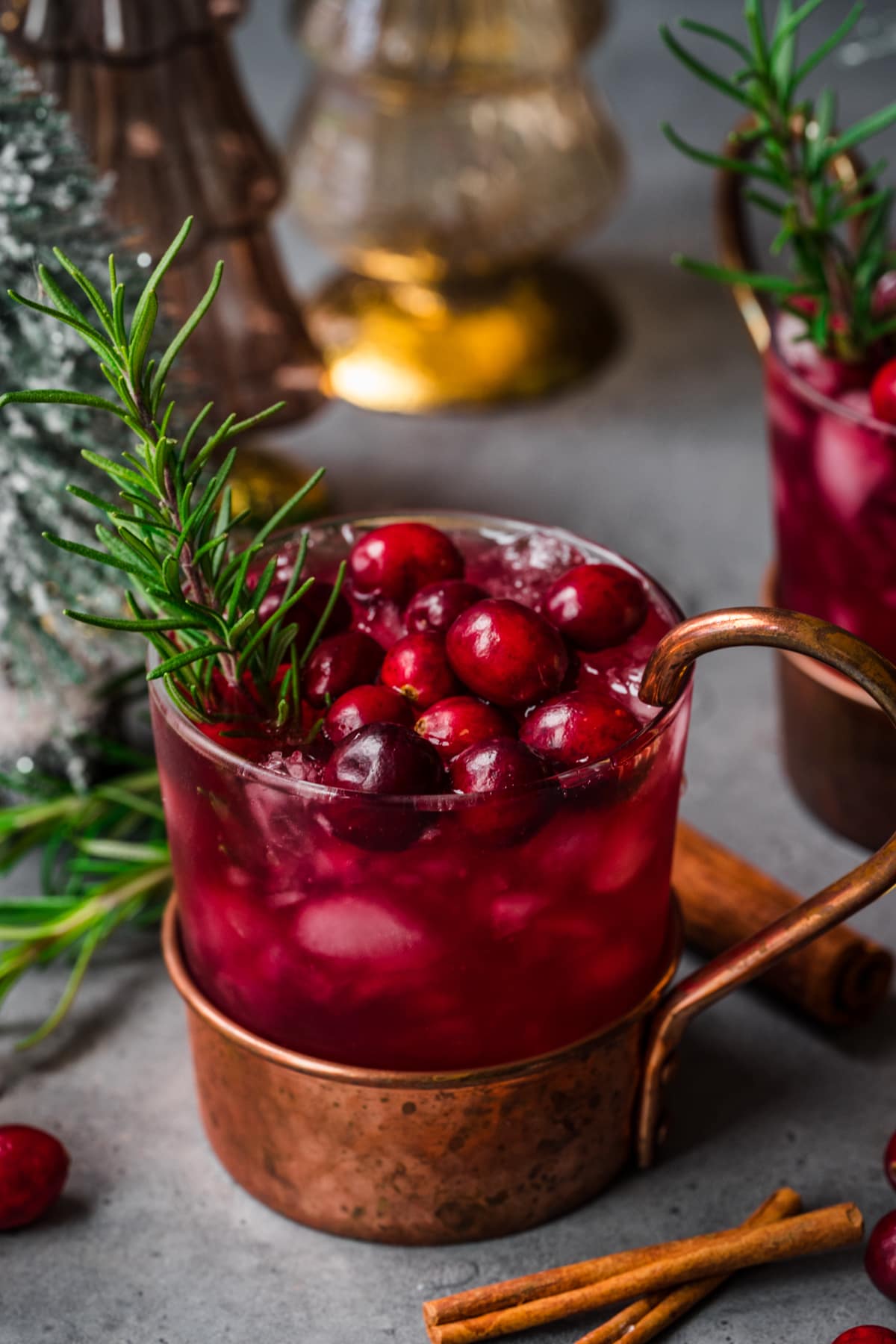 Close up front view of cranberry moscow mule cocktail.