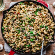 Overhead view of mushroom pasta