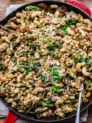 Overhead view of mushroom pasta