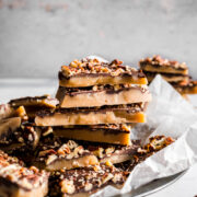 Front view of several pieces of vegan toffee.