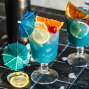 Overhead view of blue lagoon mocktail