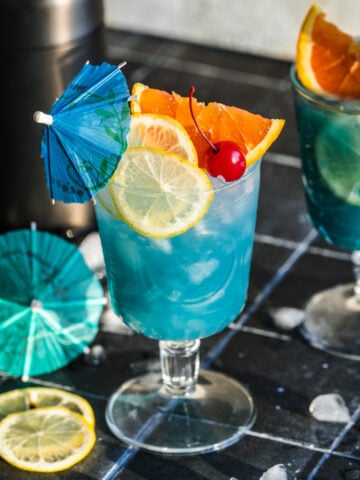 Overhead view of blue lagoon mocktail
