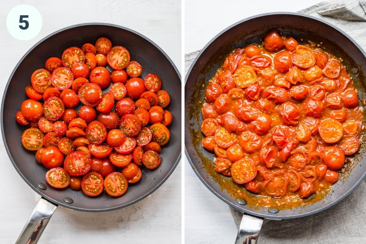 Before and after pan roasting tomatoes. 