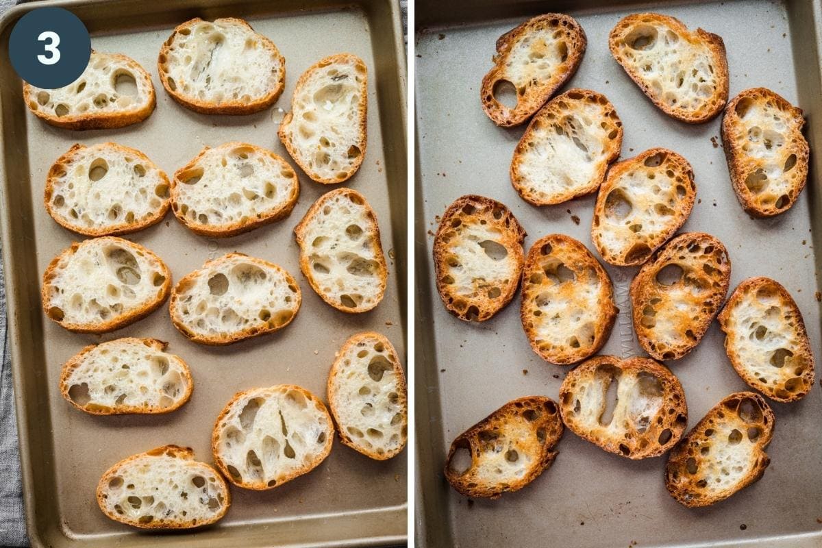 On the left: bread before toasting. On the right: bread after toasting.