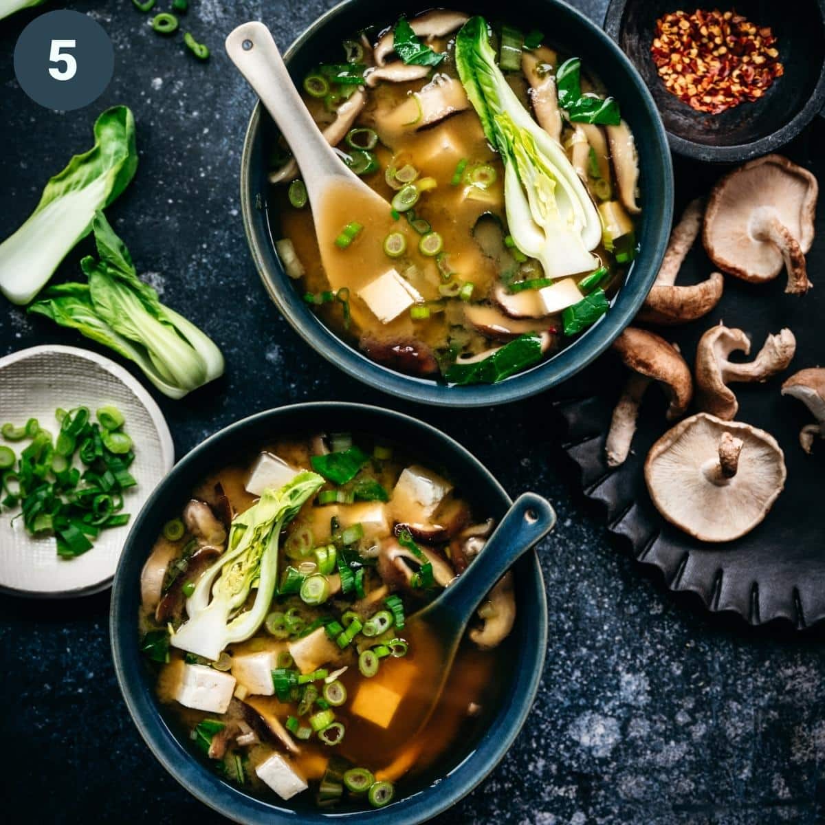 two bowls of homemade vegan miso soup. 