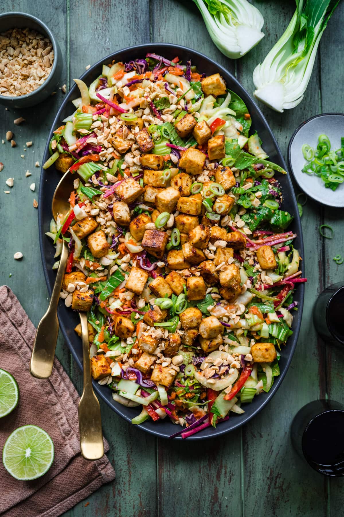 Chopped Salad with Sriracha Tofu & Peanut Dressing