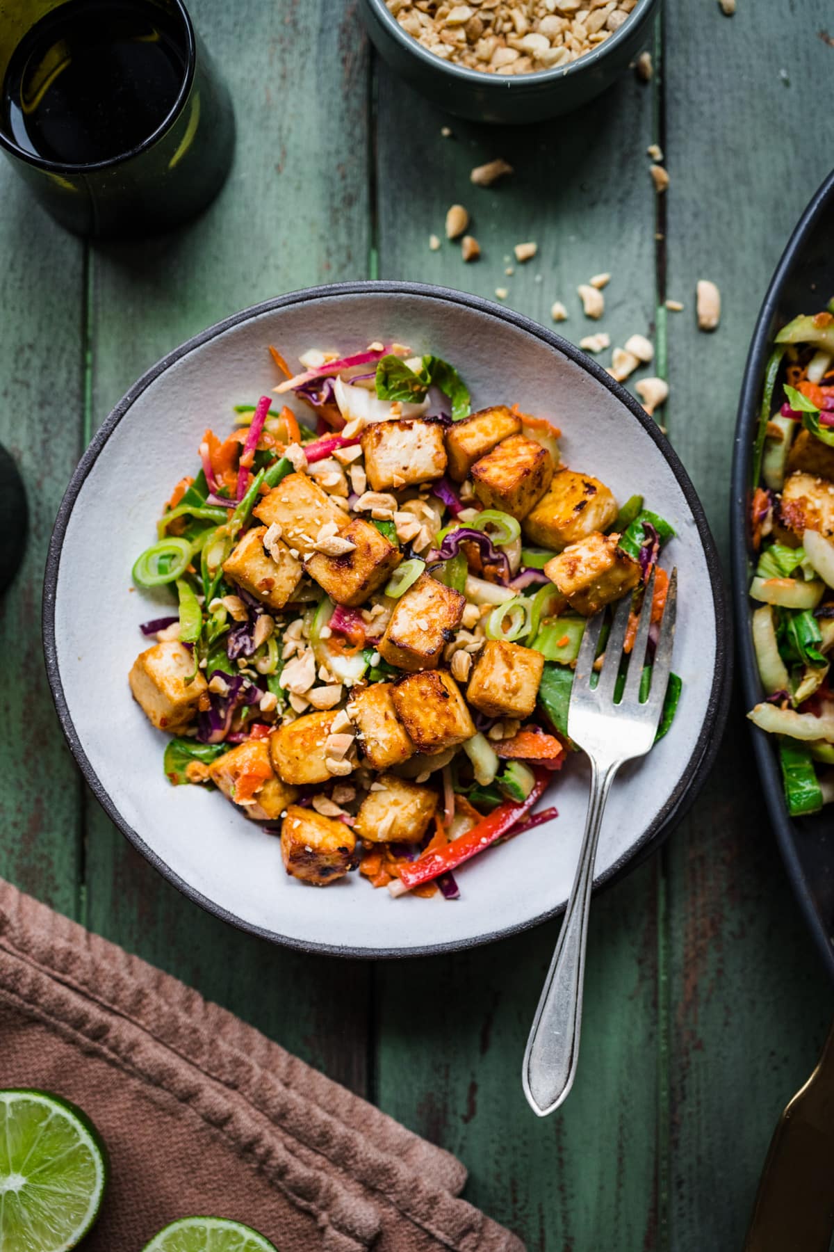 Overhead view of thai salad in a bowl.