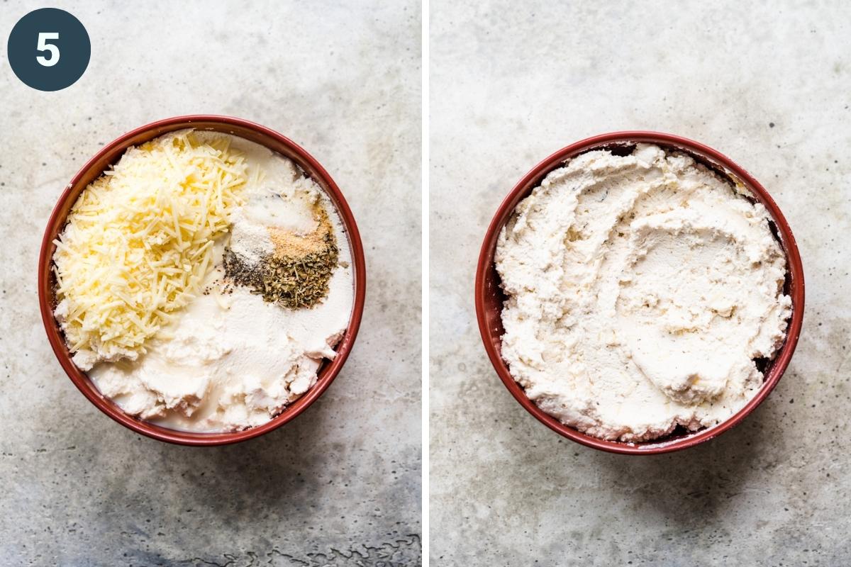 before and after mixing together ricotta, parmesan and seasonings. 