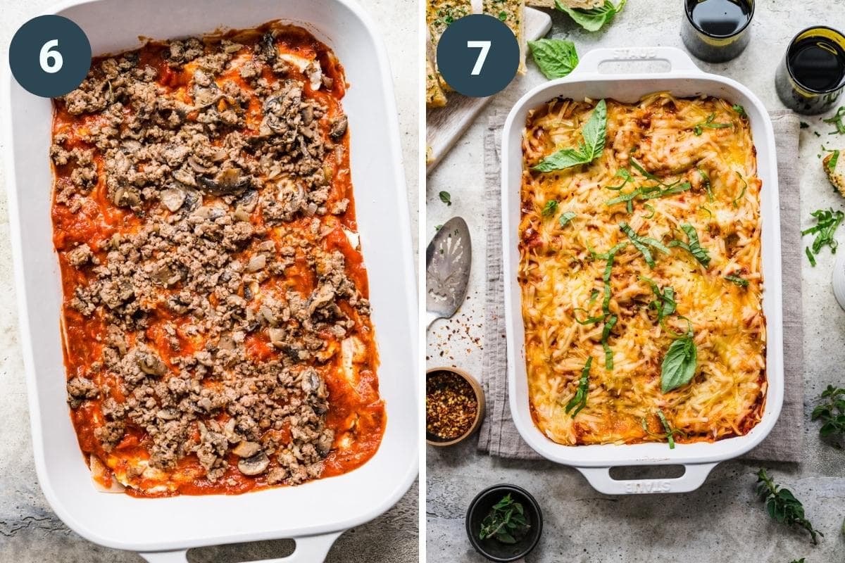 Before and after baking vegan lasagna. 