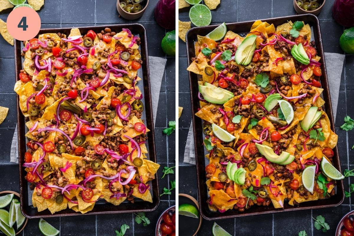 Before and after baking vegan nachos.